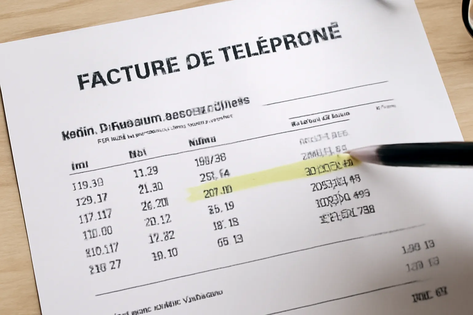 Facture téléphonique détaillée avec un appel vers un numéro surtaxé