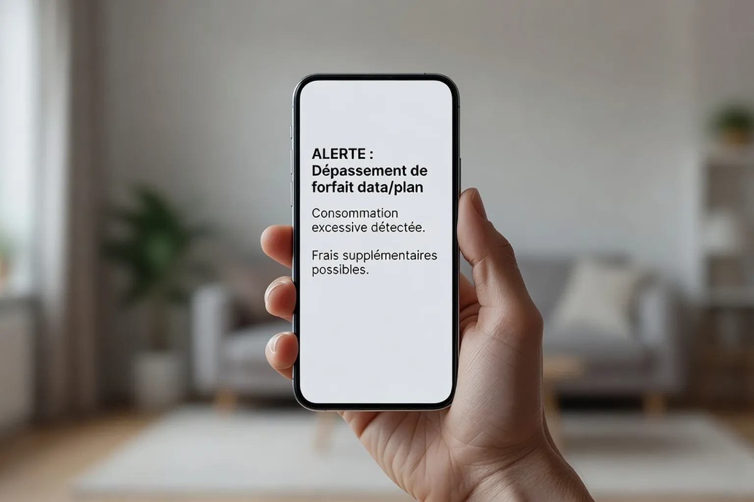 Smartphone affichant une alerte de dépassement de forfait